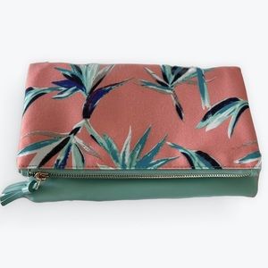 Rachel Pally Reversible Clutch Purse Peach Tropical Print / Mint Faux Leather
